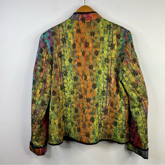 Vintage 80s Elliott Lauren Rainbow Boho Artsy Floral Quilted Zip Up Jacket 6 M - Picture 7 of 10